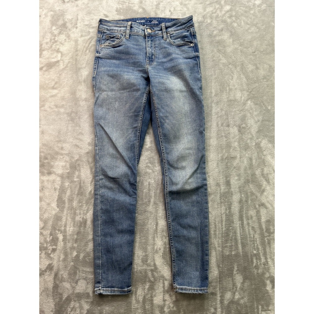 Old Navy Womens Sz 2 Blue Jean RockStar Super Skinny Mid Rise Whiskered Stretch